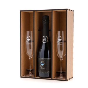 Kit Espumante Brut c/ Taças e Caixa de Madeira