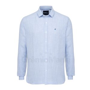 Camisa M/L Black White & Blue Azul Claro Xadrez