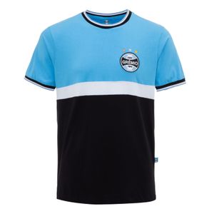 Camisa de Algodão Grêmio Masculina Celeste e Preta