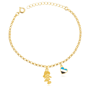 Pulseira De Elos Infantil Menina e Coração 18K