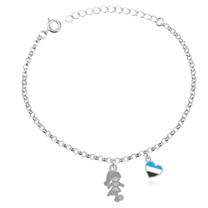 Pulseira De Elos Infantil Menina e Coração Prata 925