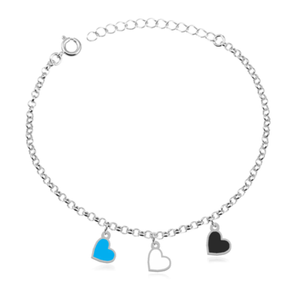 Pulseira de elos corações tricolor em prata 925