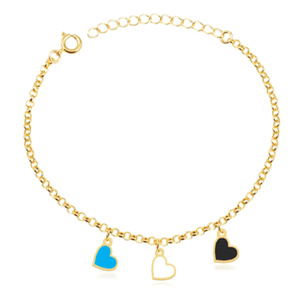 Pulseira de elos corações tricolor folheado em ouro 18k